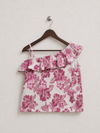 Old Navy Girls' Pink Floral One-Shoulder Ruffle Top – Size L