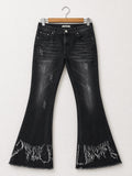Luxe Moda Women's Shredded Bottom Flared Jeans