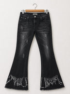 Luxe Moda Women's Shredded Bottom Flared Jeans