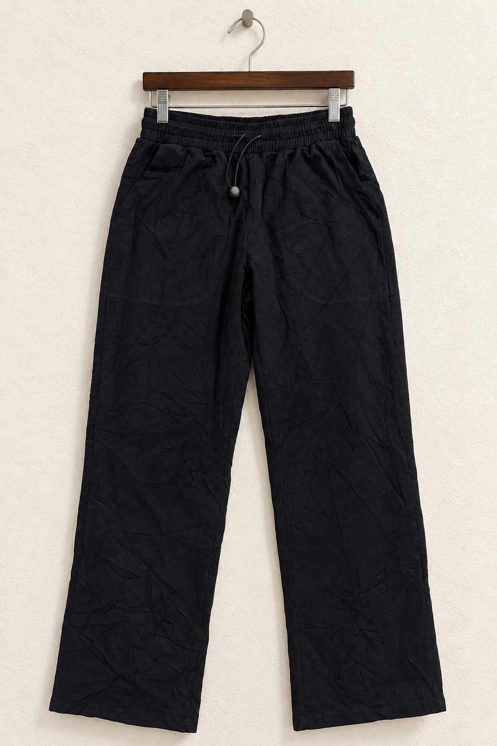 PinSpark Black Straight-Leg Elastic Waist Track Pants / Trousers