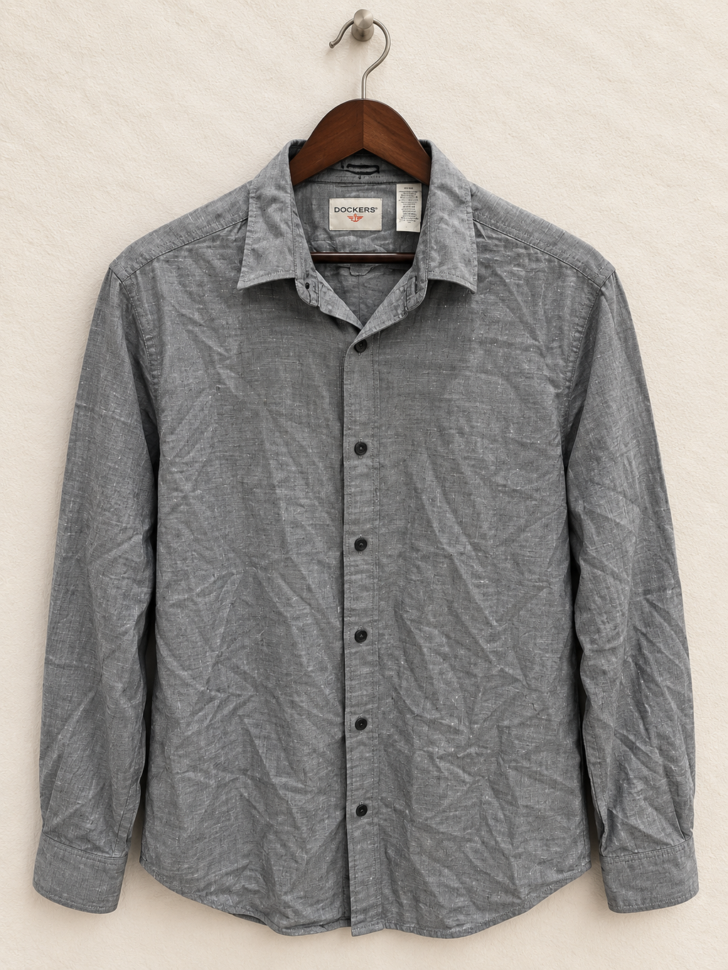 Dockers Men's Grey Textured Cotton Long Sleeve Casual Shirt Size - L