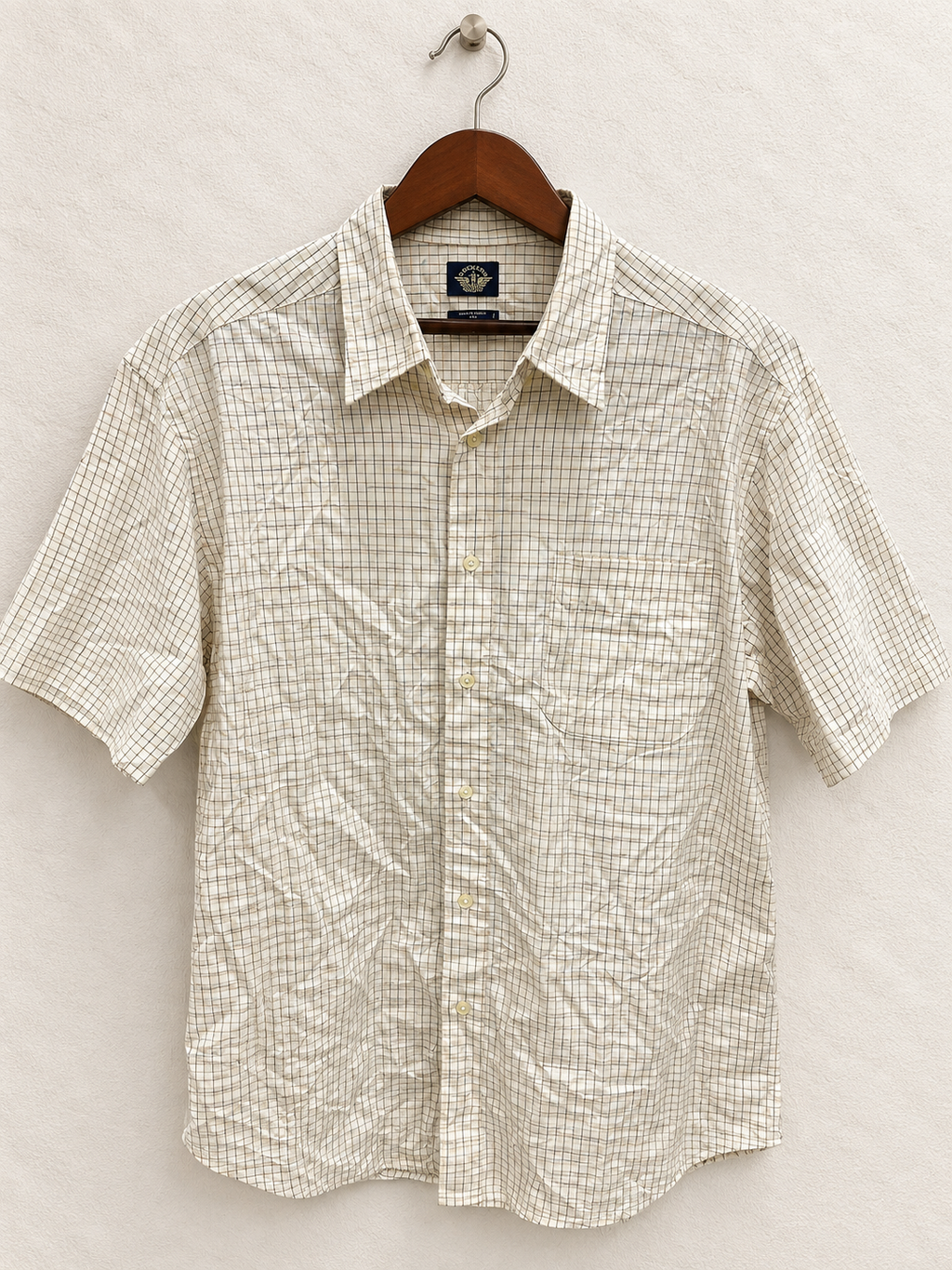 Dockers Men's Beige Checkered Short Sleeve Button-Down Shirt