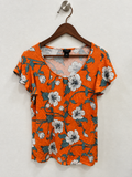Ann Taylor Factory Orange Floral Short Sleeve Scoop Neck Tshirt - Size Medium