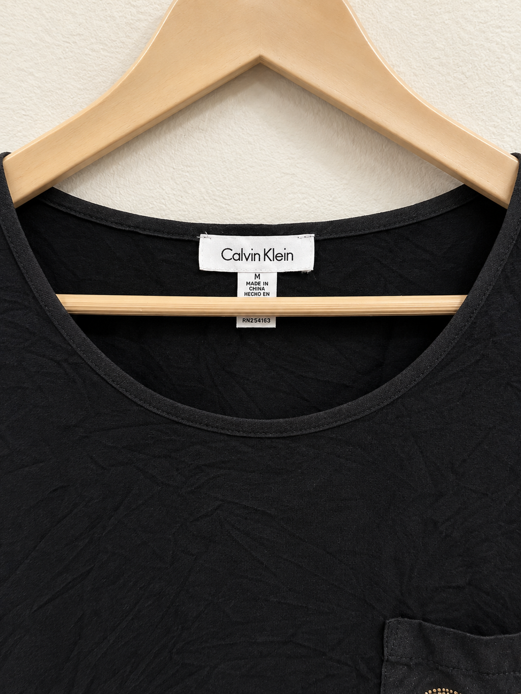 Calvin Klein Women's Gold Rhinestone Pocket T-Shirt - Size Medium