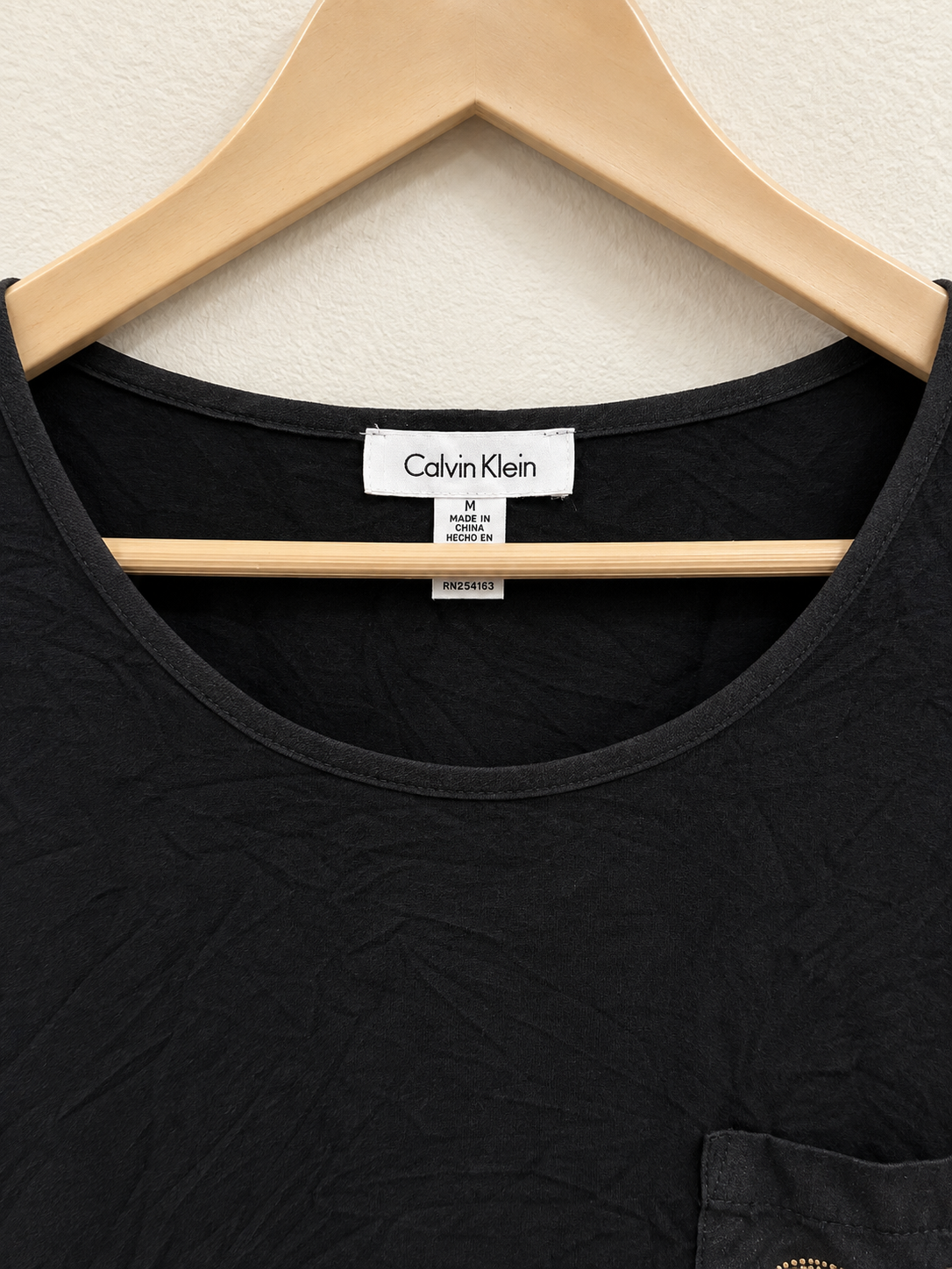 Calvin Klein Women's Gold Rhinestone Pocket T-Shirt - Size Medium