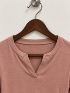 Women’s Long Sleeve Split Neck Ribbed Casual Tee