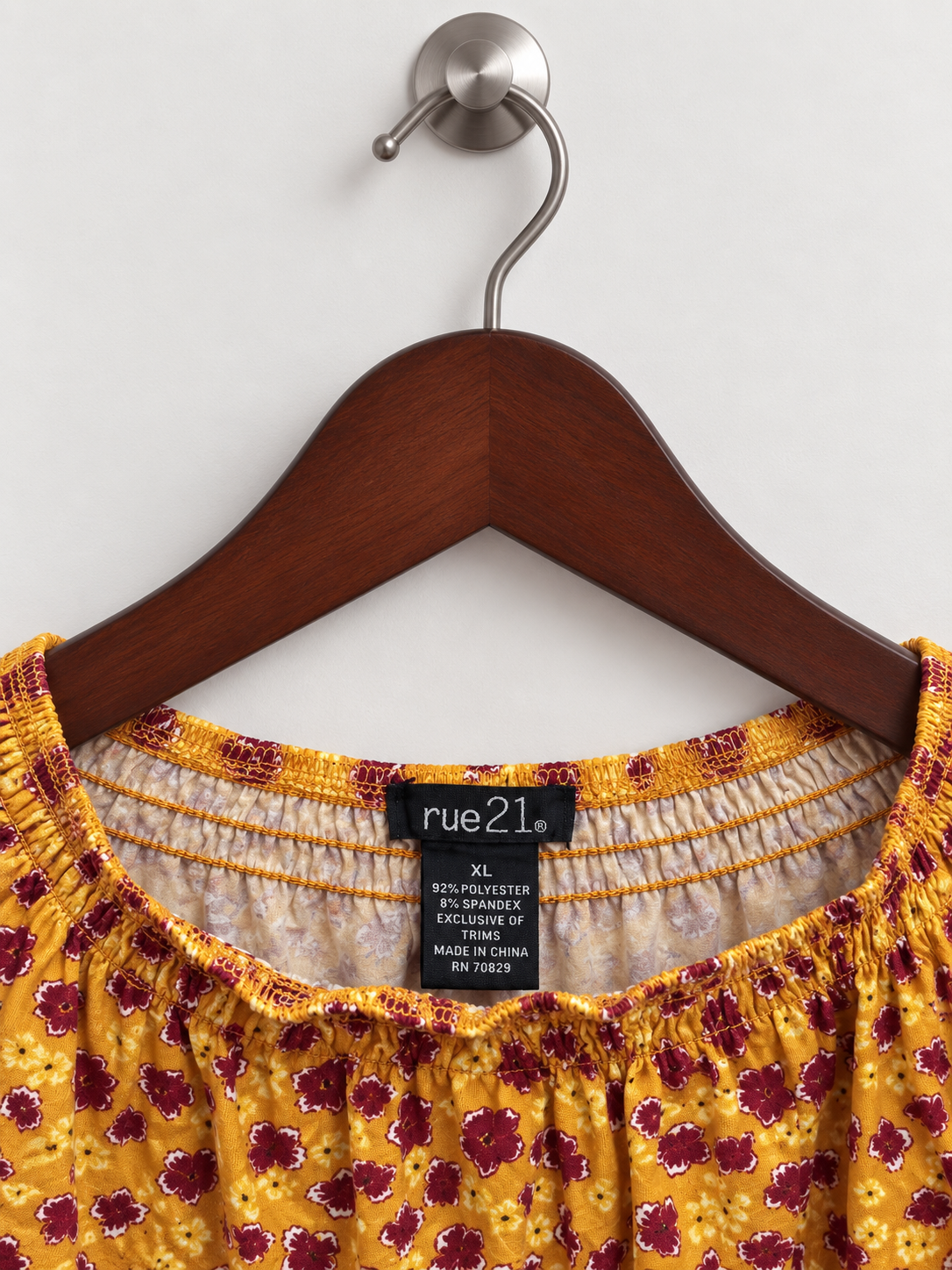 rue21 Women's Mustard Yellow Floral Smocked Waist Top – Size XL