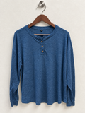 Women’s Blue Long Sleeve Henley Button Top - Size XL