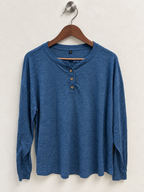 Women’s Blue Long Sleeve Henley Button Top - Size XL