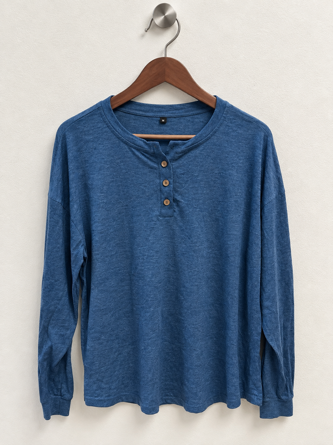 Women’s Blue Long Sleeve Henley Button Top - Size XL