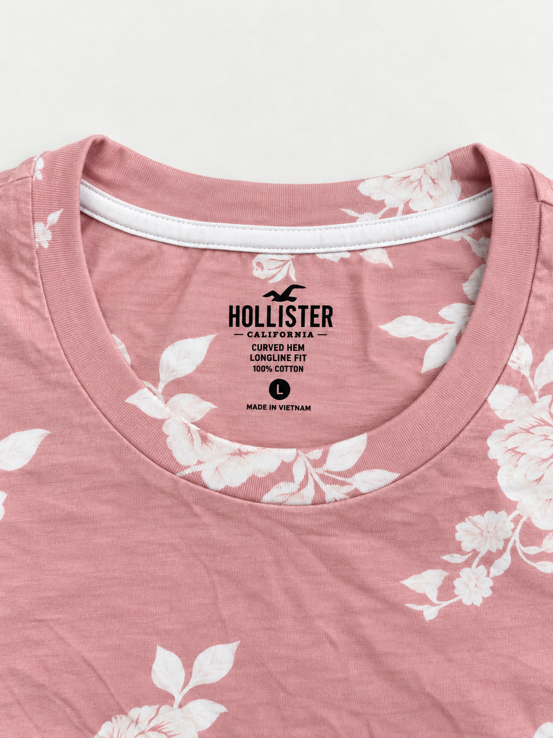Hollister Dusty Pink Curved Hem T-Shirt - Size L
