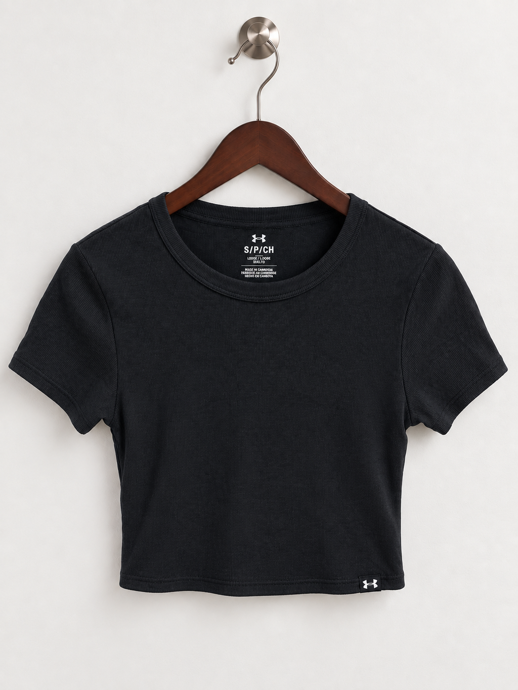 Under Armour Women's Black Ribbed Short Sleeve Crop Top – Size Small