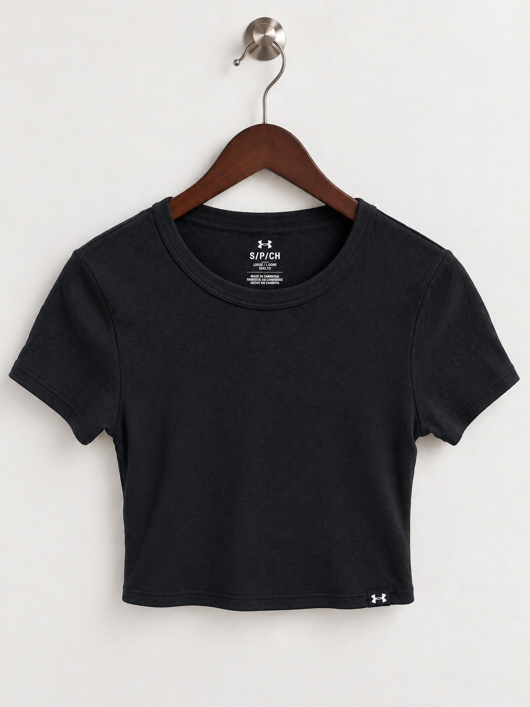 Under Armour Women's Black Ribbed Short Sleeve Crop Top – Size Small