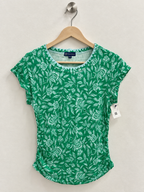 Democracy Green Floral Print Crochet Trim Top - Petite Small