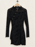Fashion Nova Black Mesh Floral Mandarin Collar Mini Dress