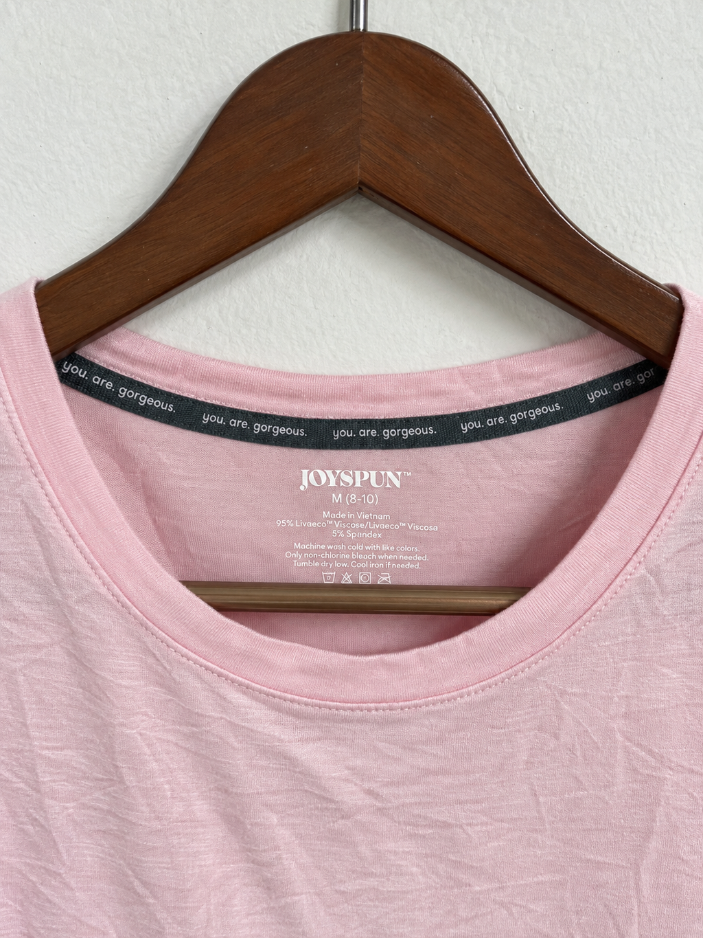 JOYSPUN Baby Pink Soft Viscose Short Sleeve T-Shirt - Size M