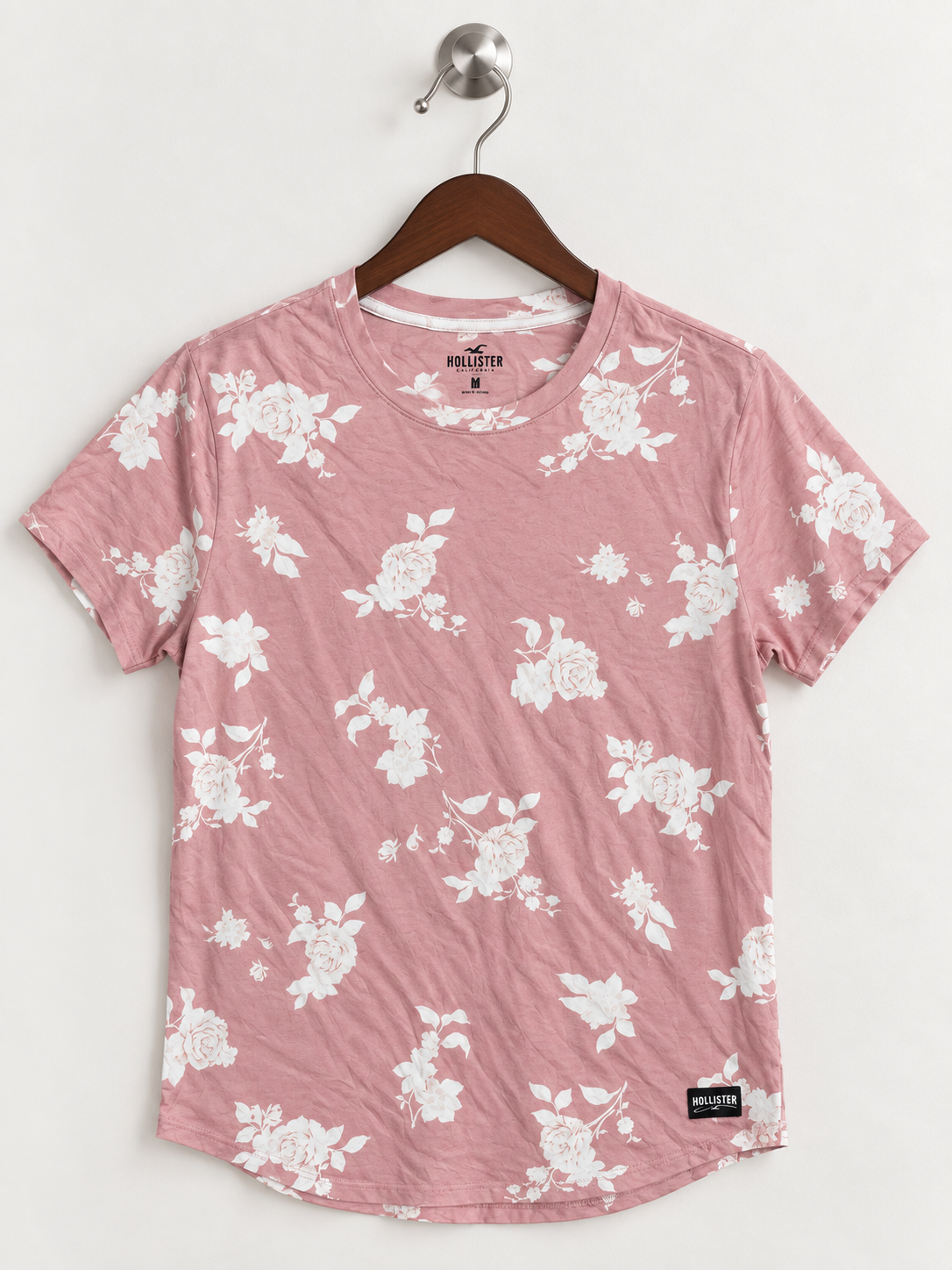 Hollister Dusty Pink Curved Hem T-Shirt - Size L