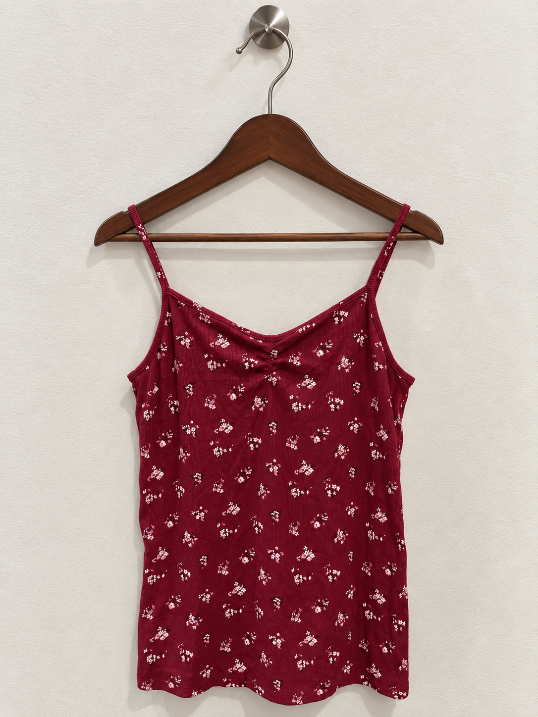 Maroon Floral Print Spaghetti Strap Cami Top