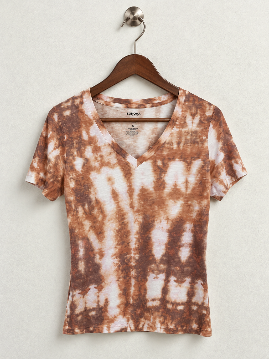 Sonoma Goods For Life Women's Brown Tie-Dye V-Neck T-Shirt