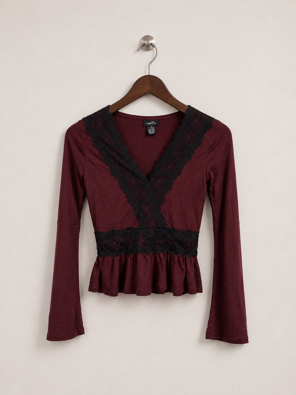rue21 Burgundy Lace Trim Crop Top