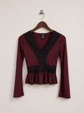 rue21 Burgundy Lace Trim Crop Top