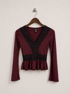 rue21 Burgundy Lace Trim Crop Top
