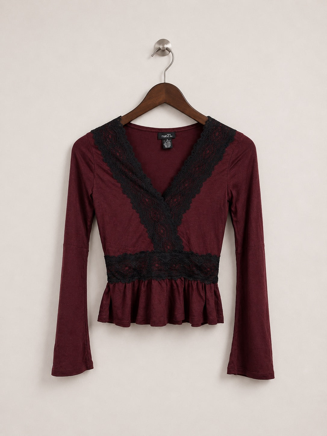 rue21 Burgundy Lace Trim Crop Top