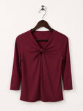 Women's Burgundy Twist-Front V-Neck Top