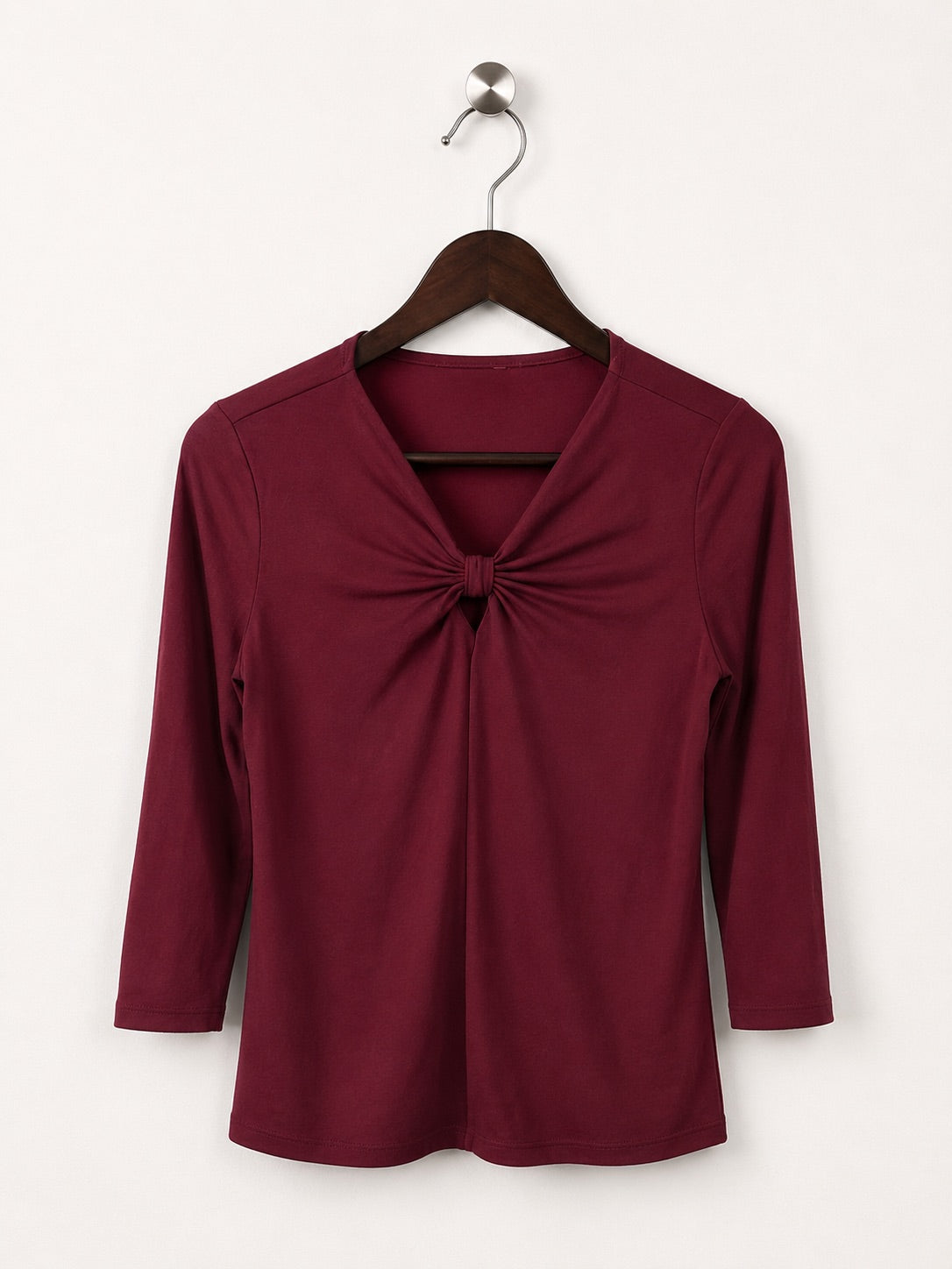 Women's Burgundy Twist-Front V-Neck Top