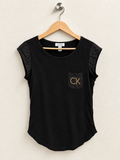 Calvin Klein Women's Gold Rhinestone Pocket T-Shirt - Size Medium