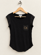 Calvin Klein Women's Gold Rhinestone Pocket T-Shirt - Size Medium