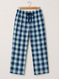 Men's Blue & Teal Plaid Cotton Trouser