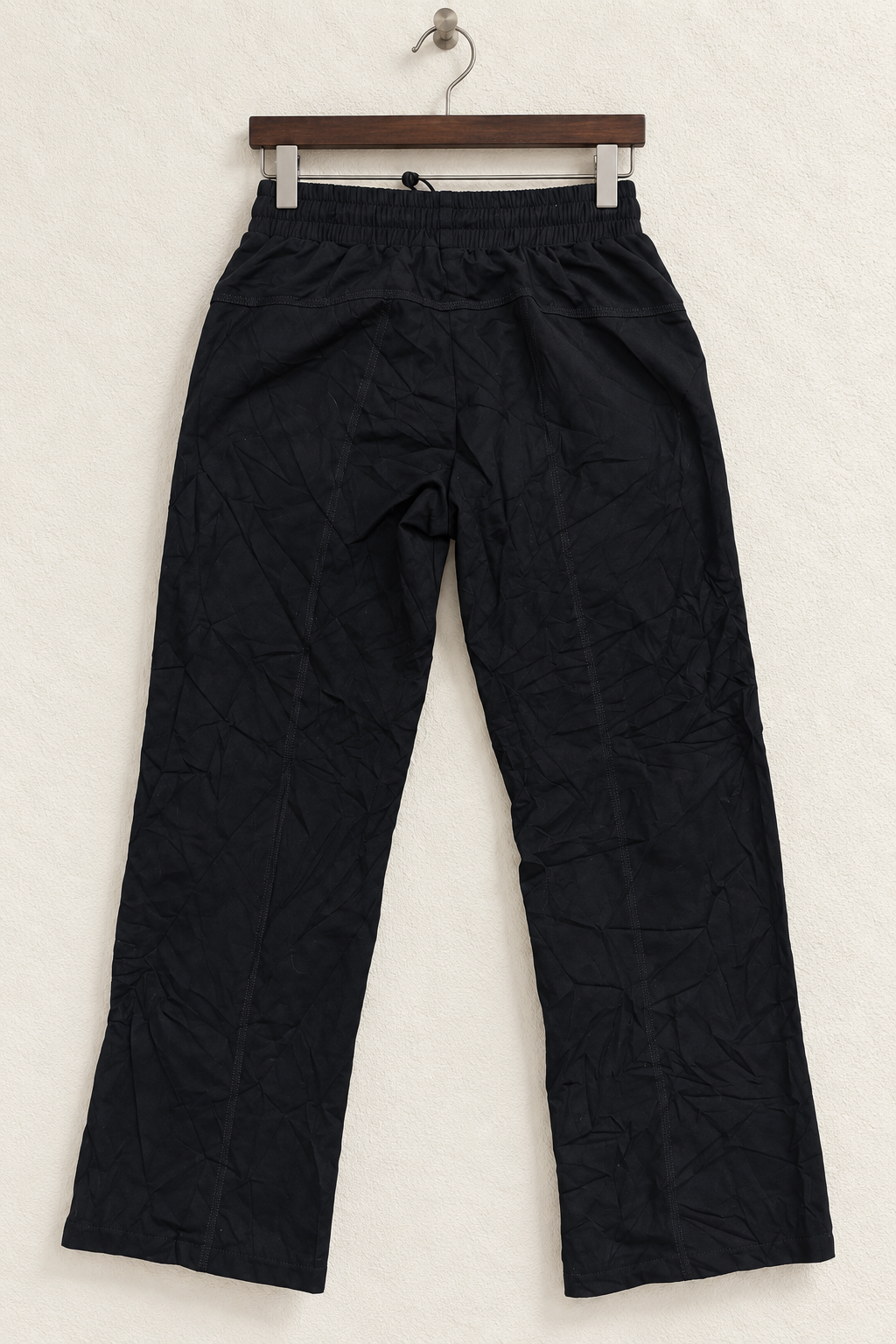PinSpark Black Straight-Leg Elastic Waist Track Pants / Trousers