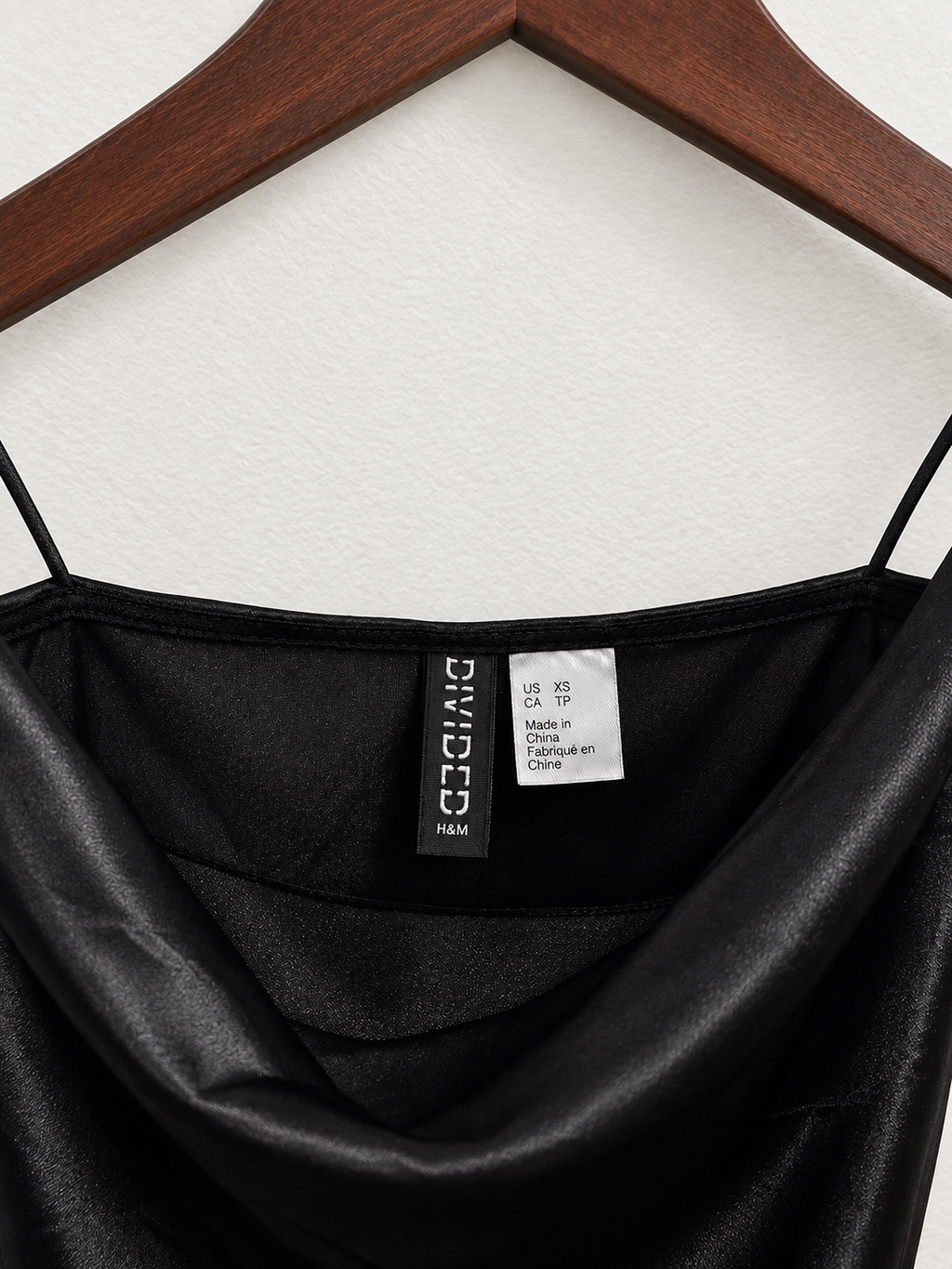 H&M Divided Black Satin Ruched Cowl Neck Mini Slip Dress - Size XS