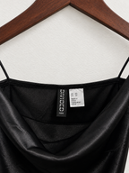H&M Divided Black Satin Ruched Cowl Neck Mini Slip Dress - Size XS