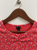 Art Class Red Floral Print Ribbed Lettuce Trim Top -m