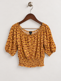 rue21 Women's Mustard Yellow Floral Smocked Waist Top – Size XL