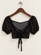 Vertiche Black Ditsy Floral Off Shoulder Crop Top - Size S