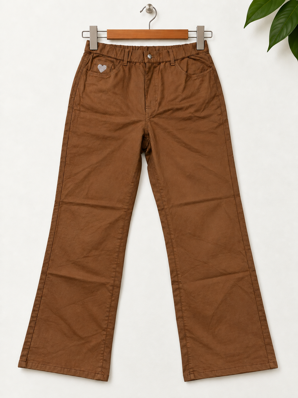 Dream Seasons Women's Brown Rhinestone Flared Trousers - Size M Short