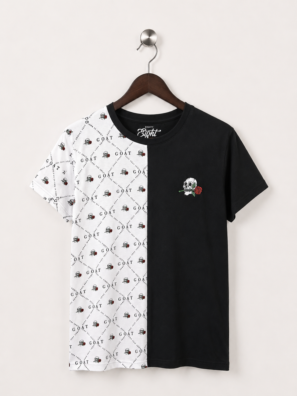 Eighty Eight Split Graphic Skull Rose Printed T-Shirt