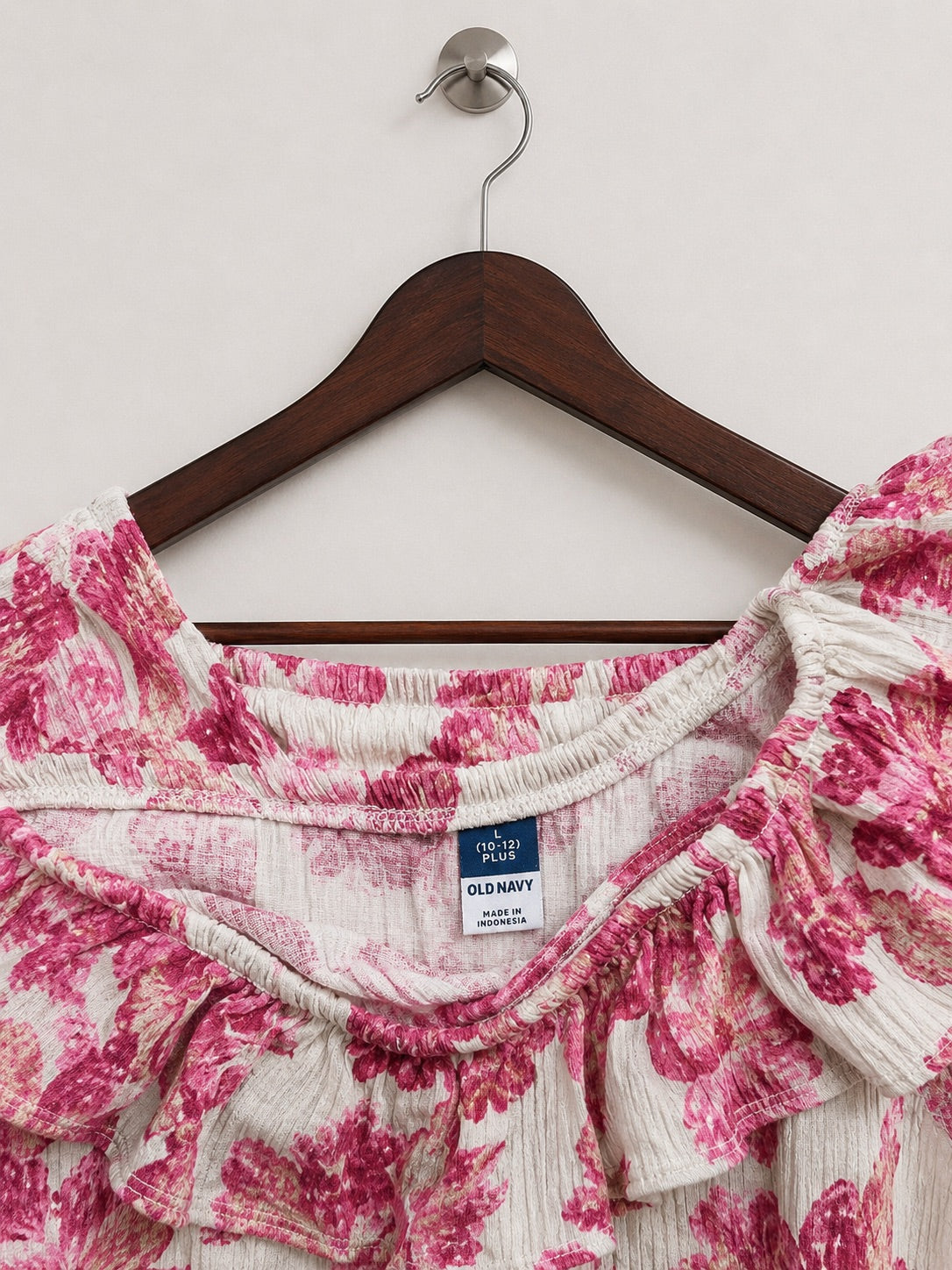 Old Navy Girls' Pink Floral One-Shoulder Ruffle Top – Size L