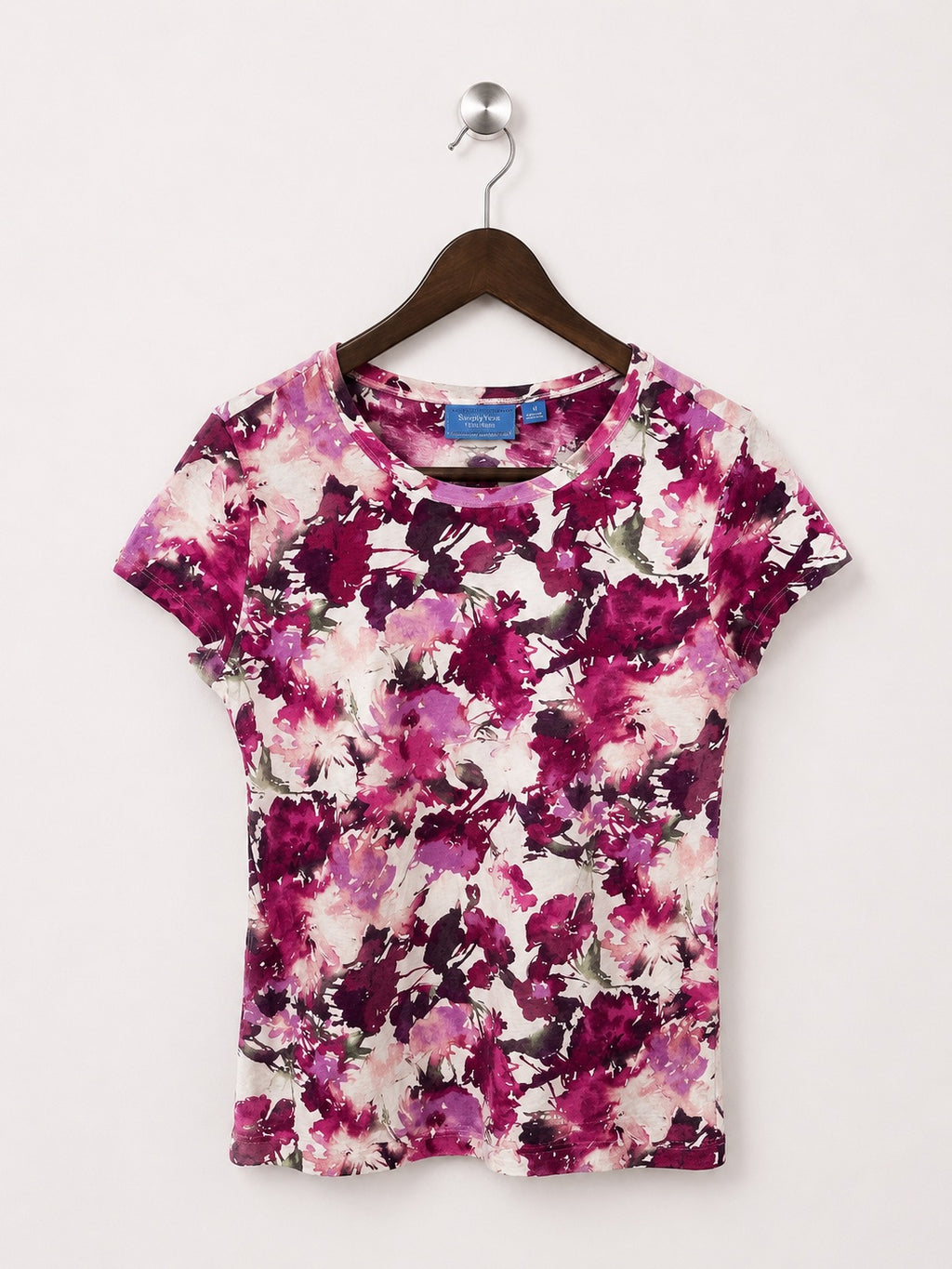 Simply Vera Vera Wang Women's Magenta Floral Watercolor T-Shirt – Size M