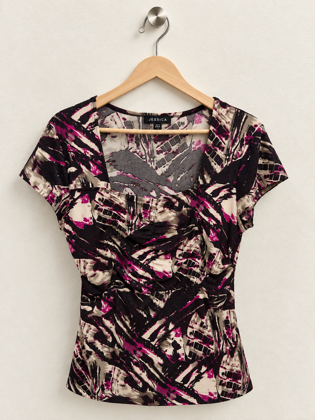 JESSICA Women's Abstract Print Ruched Front Top - Size Medium