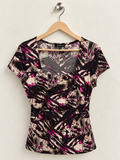 JESSICA Women's Abstract Print Ruched Front Top - Size Medium
