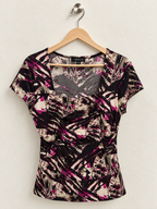 JESSICA Women's Abstract Print Ruched Front Top - Size Medium