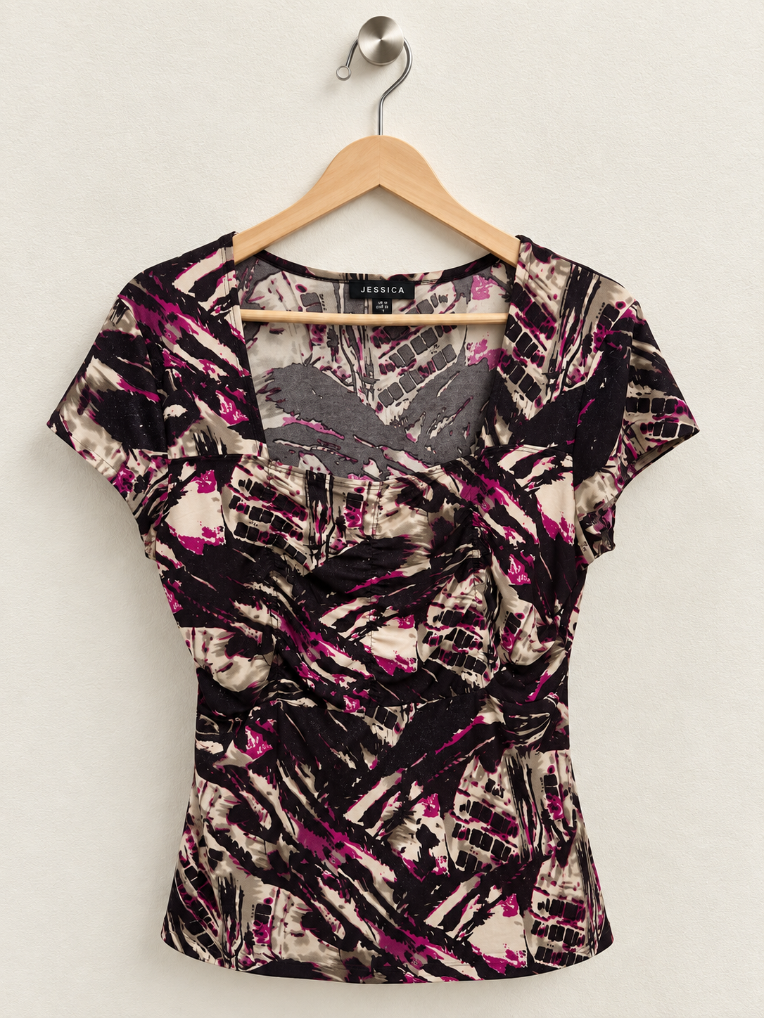 JESSICA Women's Abstract Print Ruched Front Top - Size Medium