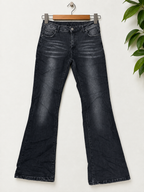 Women’s Faded Charcoal Black High-Stretch Flared Denim Jeans