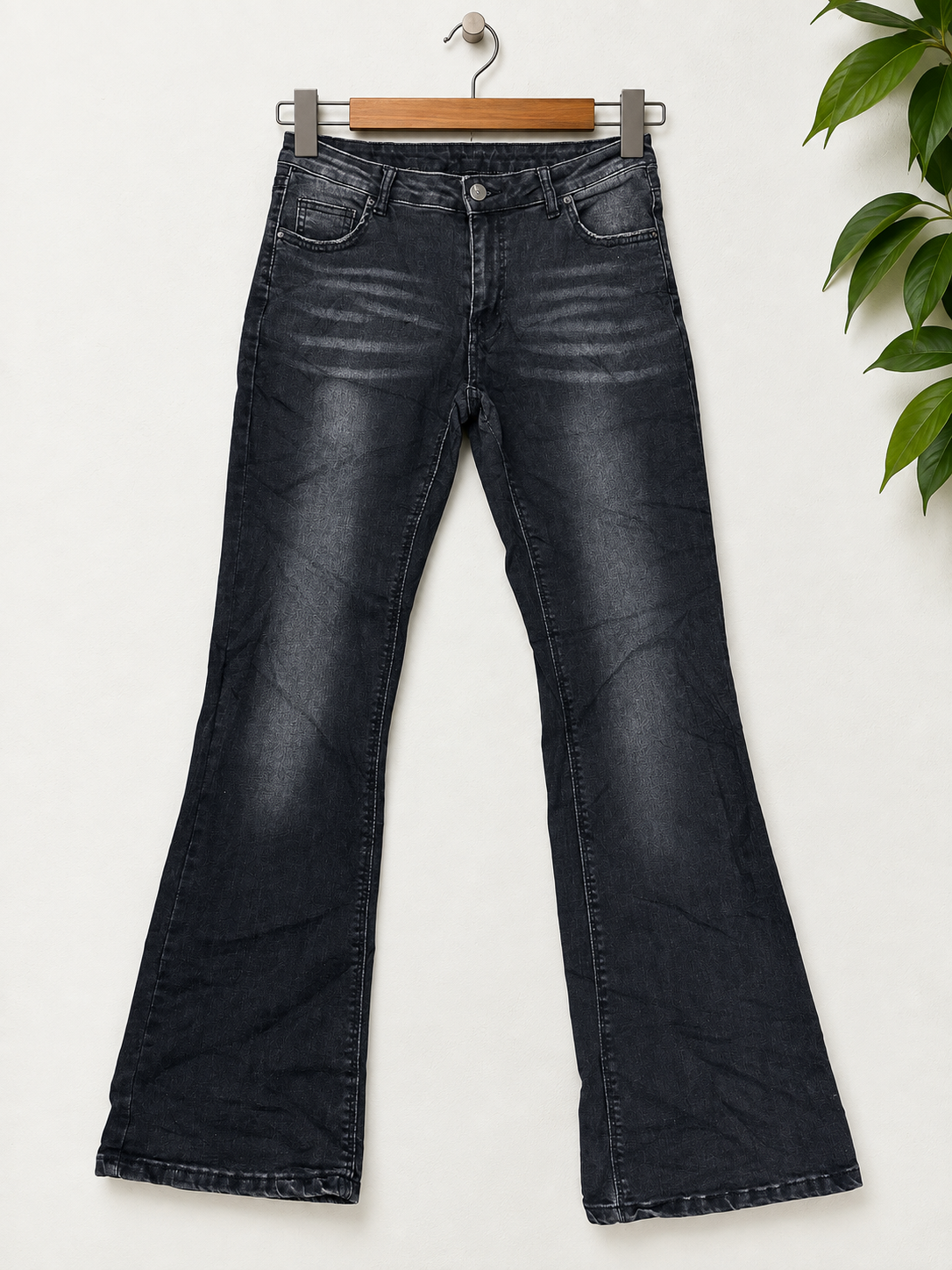 Women’s Faded Charcoal Black High-Stretch Flared Denim Jeans