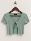 Mixed Threads Tie-Front Ribbed Crop Top - Size S