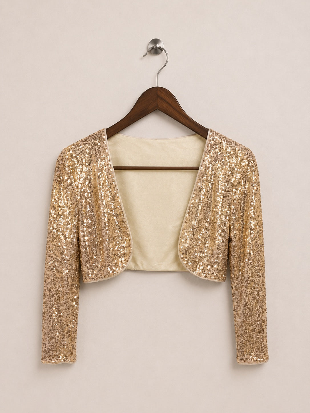 Gold Sequin Open Front Crop Top